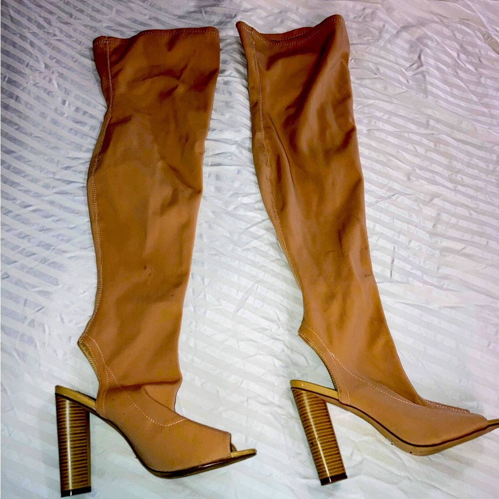 Cape Robbin tan thigh high heel boots